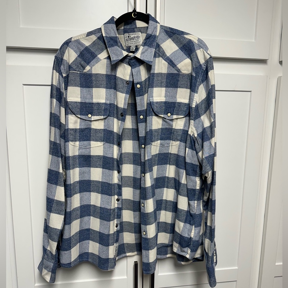 LUCKY Long Sleeve Blue/Cream Flannel Western Shirt, Sz XL/TG-Snap-Button Front